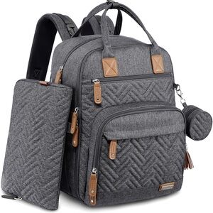 Gray Diaper Bag/Backpack with Brown Accents